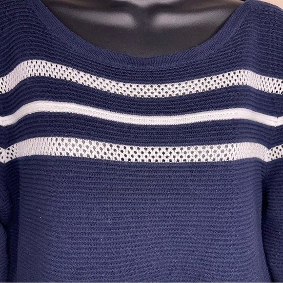 LARGE CHRISTOPHER AND BANKS NAVY BLUE WHITE KNIT TOP SWEATER COASTAL PREPPY - Picture 7 of 10
